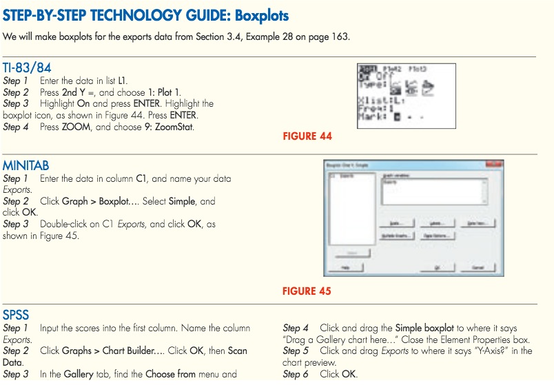 Screencap of a step by step technology guide explaining boxplots.