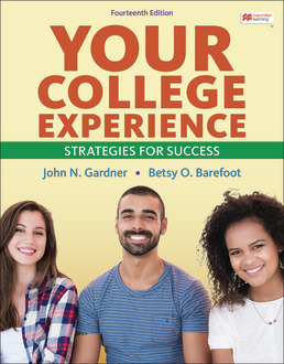 Cover of <em>Your College Experience</em> fourteenth edition, by John Gardner and Betsy Barefoot. Two young women and one young man sit next to each other smiling. 