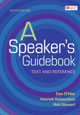 Cover of <em>A Speaker’s Guidebook</em>, eighth edition by Dan O’Hair, Hannah Rubenstein, and Rob Stewart. The cover has various shades of blue and purple concentric circles on it.