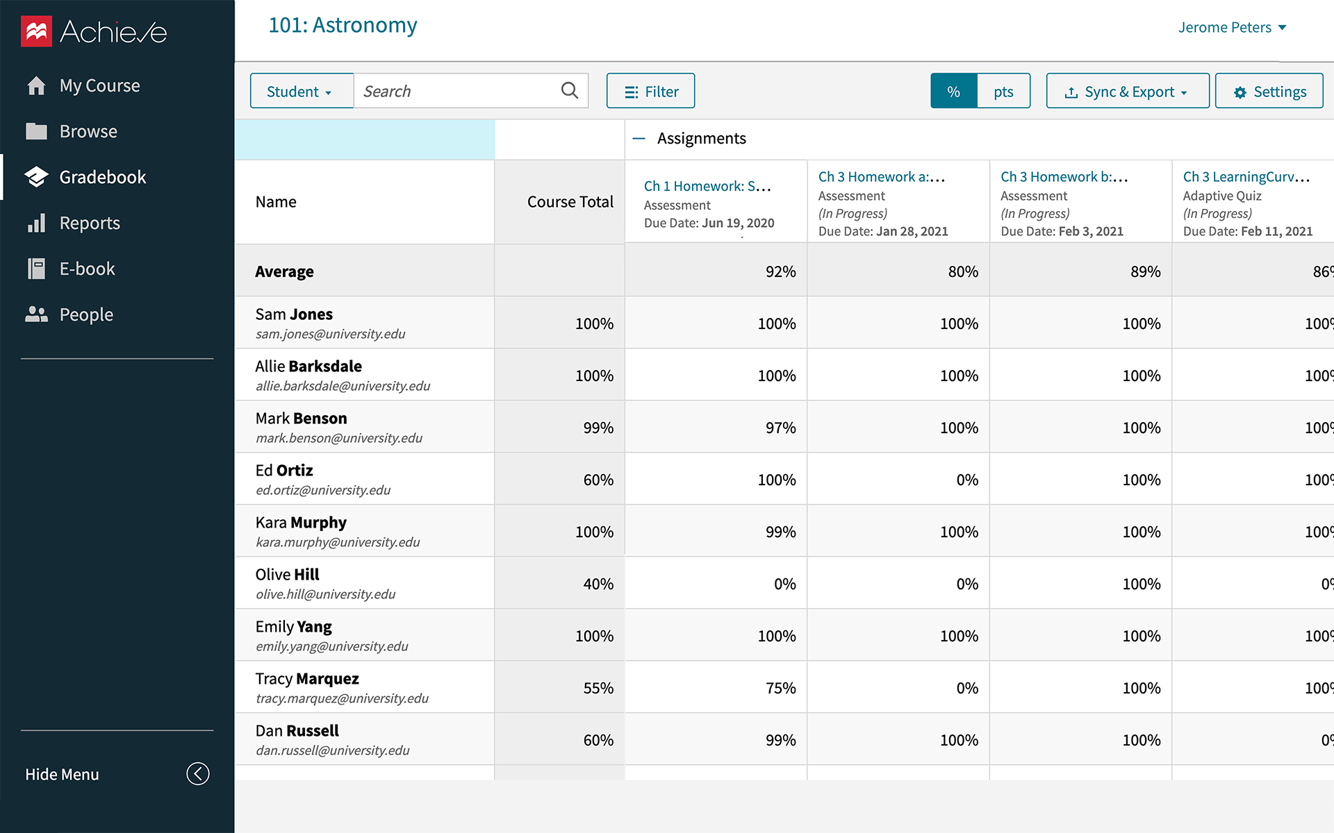 achieve gradebook