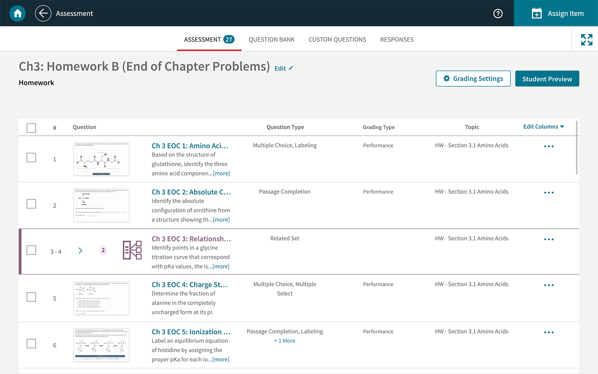 Example of Biochemistry problem library