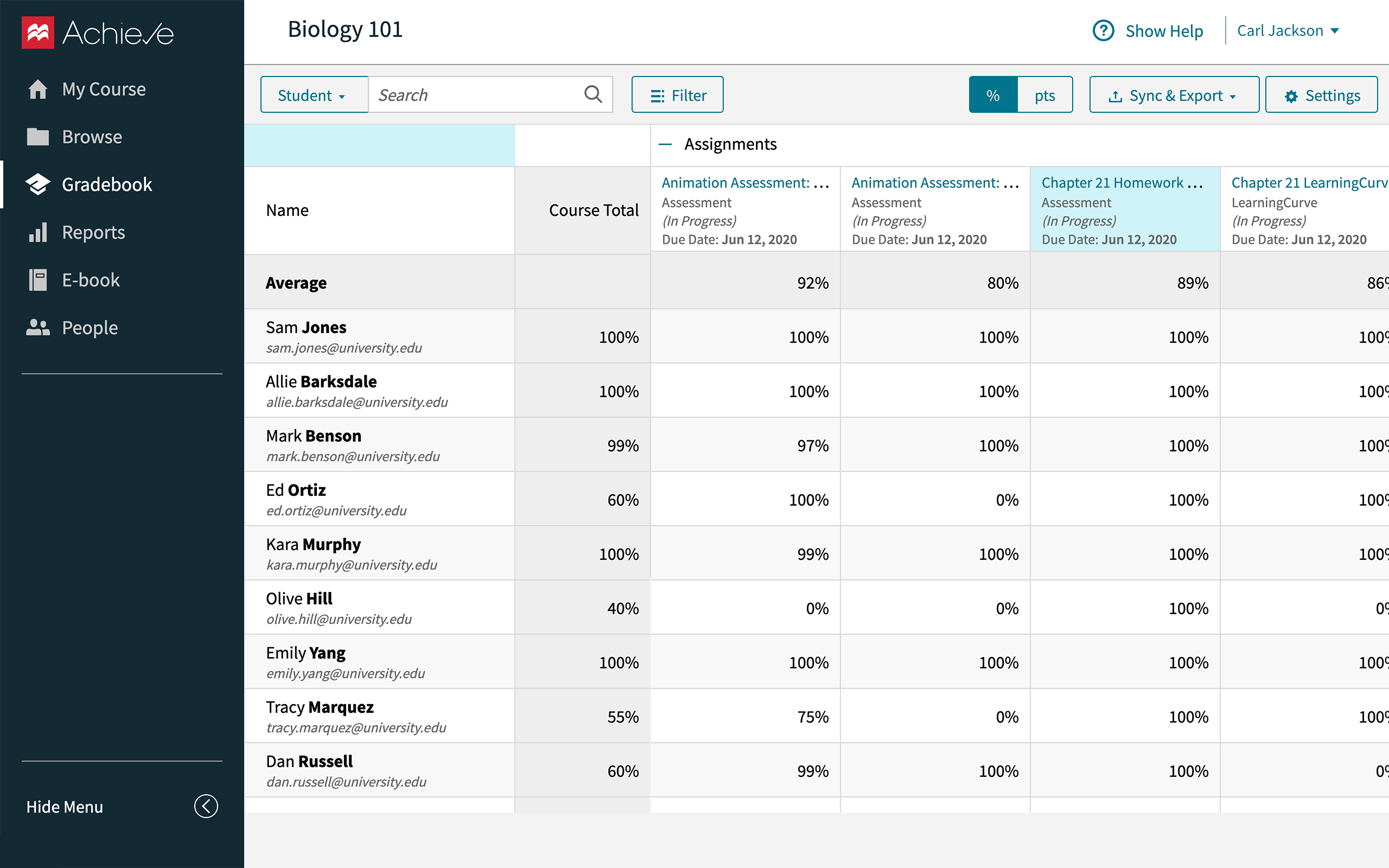 achieve gradebook