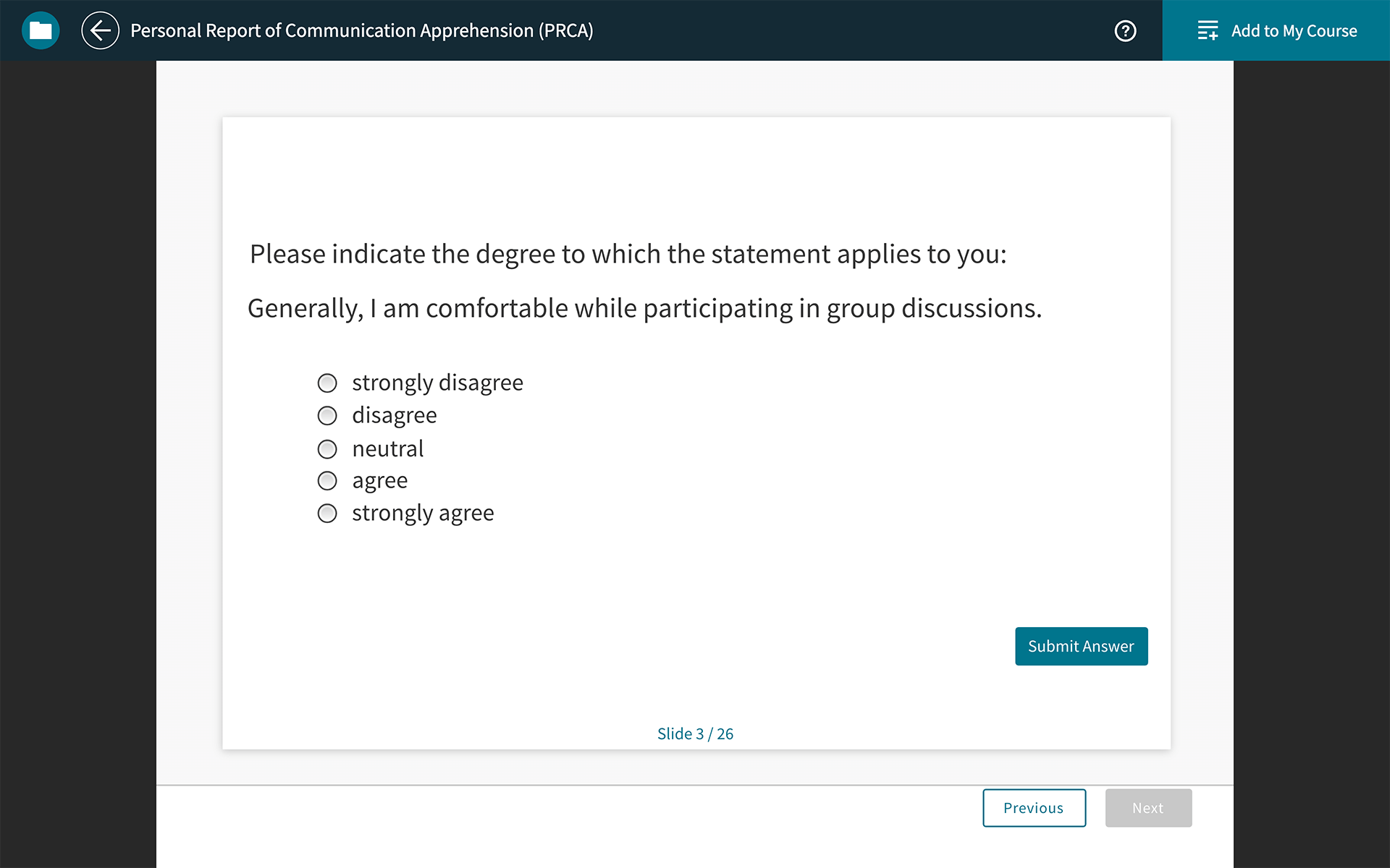 screenshot of self assessment activity