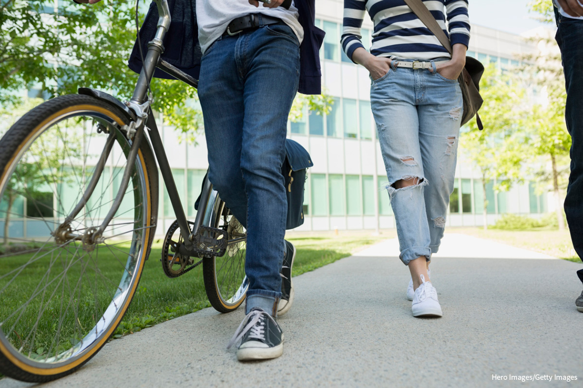 Students walking together outside