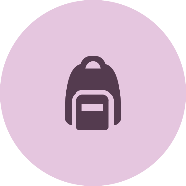 An icon shows a backpack inside a purple circle