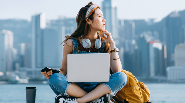 Female gazing to her left