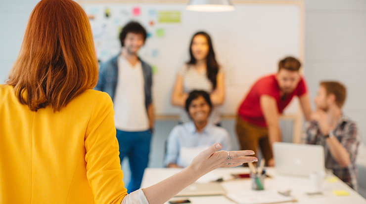 Woman in yellow blazer