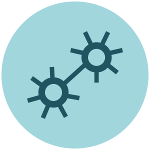 An icon for Biology depicted as two interconnected gears representing cells is featured as a discipline on the online learning platform, Achieve.