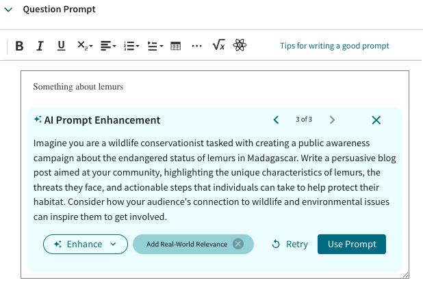 Short-form writing creator prompt refinement screenshot