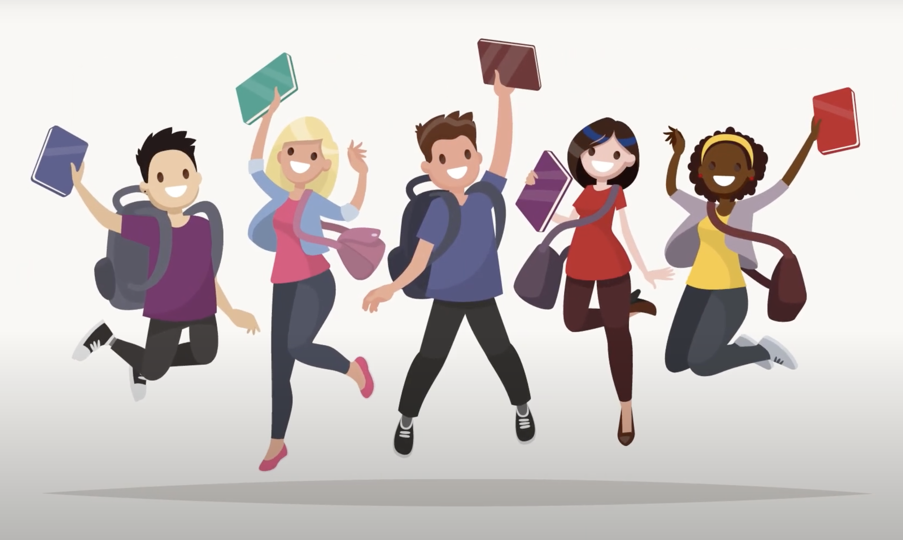 cartoon of happy students jumping