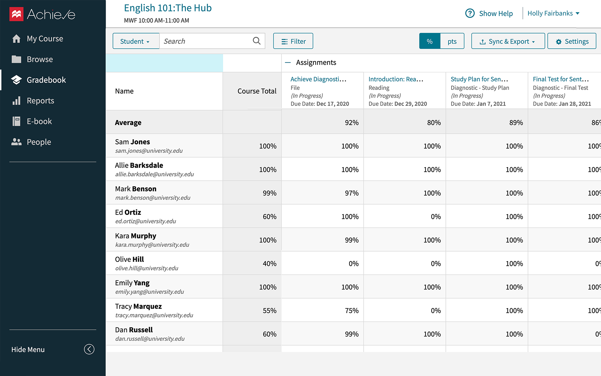 achieve gradebook