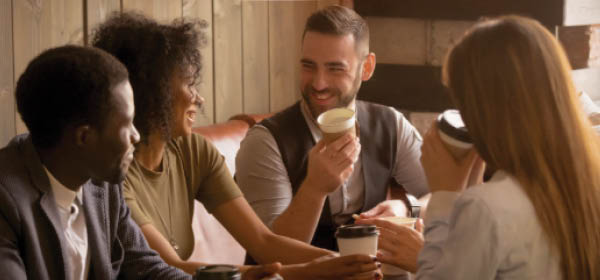 group of colleagues having coffee