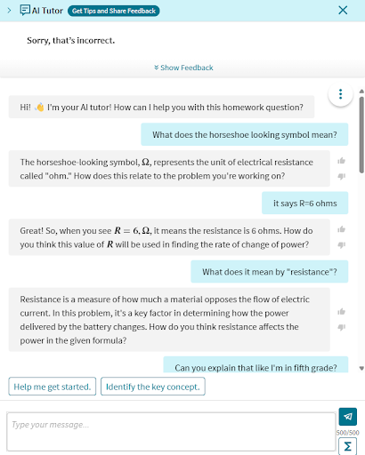 screenshot of answer specific feedback