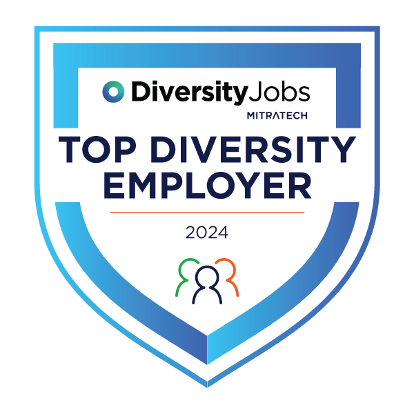 DiversityJobs logo, silhouette of rainbow-colored faces in profile