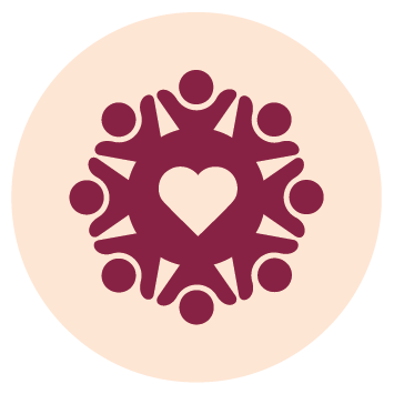 People icons in a circle around a heart in the center