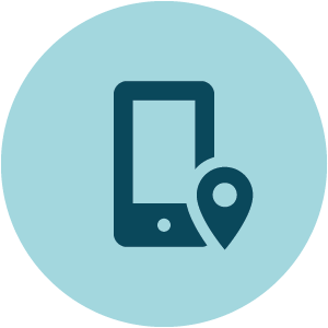 An icon of a mobile device with a location pin featuring as a component that is represented in Macmillan Learning.