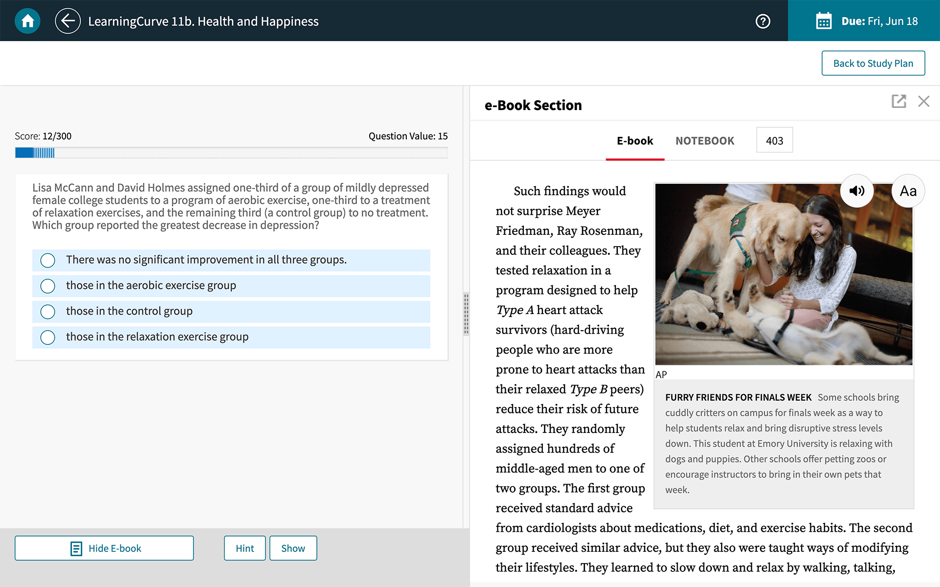 A screenshot of Achieve's adaptive quizzing