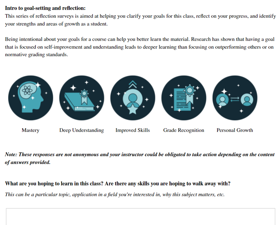 Goal-Setting and Reflection Sreenshot